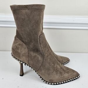 STEVEN by Steve Madden Women's Jemmah Ankle Boot Taupe Bootie Zipper Heel Boots